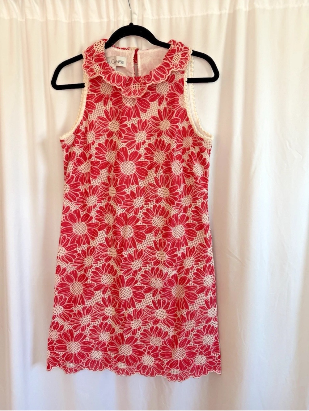 Sara Campbell Pink Eyelet Floral Dress - Size Small